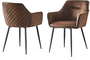 Weegstok Modern Dining Chairs Set of 2, Upholstered Faux Suede Fabric Seat with Matte Metal Legs for Dining Room, Kitchen, Living Room, Office(Brown Suede,2)