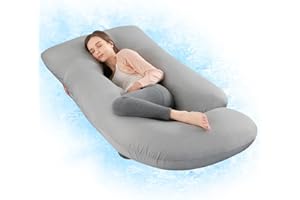 Wndy's Dream Pregnancy Pillow with Cooling Cover, Side J Type Full-Body Pillow for Back, Legs and Belly Support, Comfortable Cover for Pregnant Women (Cooling-grey)