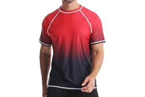 Danfiki Mens Swim Top Rash Vest Watersport Rash Guards Swimming Shirts Sun Protection Surfing T-Shirt Running Sports Top Quick Dry Short Sleeve