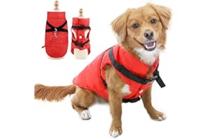 Eastlion Zimowy płaszcz dla psa, ciepły, wodoszczelny, dla szczeniaków, kamizelka z zapięciem na smycz, czerwony, rozmiar M