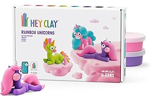 Hey Clay Rainbow Unicorns Lighty, Sunny, Rainy - Rainbow Unicorns Series - Colourful Modelling Set for Children with Air-Drying Clay 6 Tins with Fun Interactive Instructions
