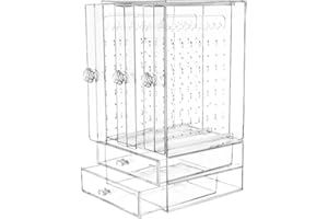 VINFUTUR Porte Présentoir Bijoux Boîte Rangement Boucle d'oreille Transparent 222 Trous avec 3 Tiroirs Plateaux Organisateur Maquillage pour Bijoux Collier Bracelet