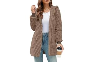 ABYOVRT Damska kurtka polarowa z kapturem, jednokolorowa, pluszowa, płaszcz polarowy, kurtka z kapturem, bluza z kapturem, ciepła bluza z zamkiem błyskawicznym, bluza z kieszeniami, S-XXL