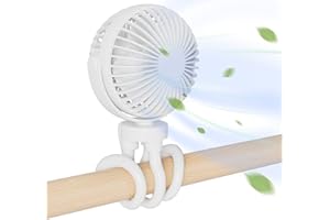 SHYOSUCCE Mini Stroller Fan with Flexible Tripod, 3-Speed, 360°Rotation, 2000 mAh USB Fan Portable Handheld Fan for Office, Home and Outdoor, White
