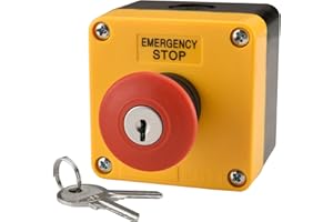Heschen Red Sign Weatherproof Emergency Stop Push Button Switch, 660V 10A, with Box and Key(1NO1NC)
