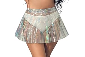 Flovel Jupe Transparente évasée plissée pour Femme - Jupe Transparente Taille Haute - Jupe Rave - Tenues de Festival pour Femmes et Filles