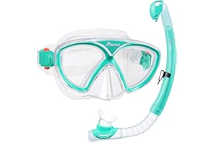 Malker Kids Snorkel Set Snorkeling Packages Tempered Glass Anti-Fog Anti-Leak Dry Top Snorkel Set Diving Mask with Mesh Bag for Snorkeling Swimming Diving