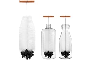 VIVIDRISE Spazzola per Bottiglie, 35cm Scovolino per Borraccia Compatibile con SodaStream, Pulizia Profonda Vetro/Biberon, Scopa Angolata Antigraffio con Manico Legno, Spazzola Densa per Sporco Ostinato