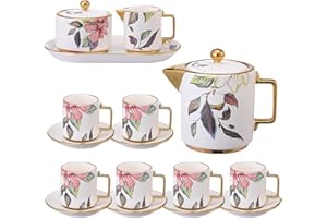 AHX Juego de Te 16 Piezas - Juego de Tetera y Tazas con Platillos para 6 Personas - Jarra de Leche y Azucarero con Bandeja - Juego de Cafe para el Hogar y Regalos