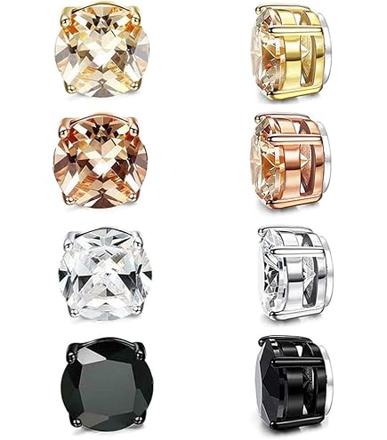 3 Paia 6mm Acciaio inossidabile Orecchini Magnetici Uomo Donna Bambina Diamante Calamita Clip Senza Buco Tondi Piccoli Cerchio Zirconi Argento Neri Oro Diamanti Finti Orecchino Set Nero Tondo