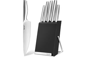 hecef Set Couteaux de Cuisine avec Bloc Innovant, 6 Pièces Couteau Cuisine Professionnel en Acier inox, Bloc Couteaux avec étagère pour Planche à Découper, Noir