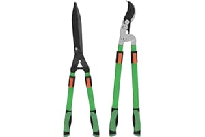 Outsunny Lot de 2 cisailles de jardin, cisaille à haies longueur 63,5-78,5 cm, sécateur à enclume longueur 64,5-90 cm, poignées télescopiques extensibles antidérapant lames polies, vert et noir