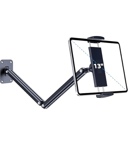 OHLPRO Magnetische tablet-wandhouder, aluminium, 360° draaibare iPad- wandhouder, rekbaar en opvouwbaar, magnetische tablethouder, wand voor kantoor, keuken, gym, universele telefoons en tablets