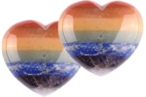 CrystalTears 7 Chakren Handschmeichler Herz Form Palm Stein Kristalle Herzform Daumenstein Glücksbringer Herzstein für Reiki Heilung Meditation(2pcs)