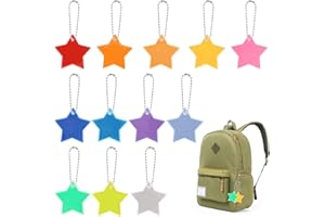 BAVUNV 36 Stück Stern Sicherheits Reflektor Anhänger, Kinder Reflektor Anhänger Sicherheitsreflektor mit Ketten, Reflektierende Schlüsselanhänger für Schultasche Radfahren Gehen Laufen (12 Farben)