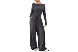 YKDLLF Ensemble Survetement Femme à Taille Haute Tenue de Sport ÉLéGante et DéContractéE Pour Femmes 2-Piece Soft Manche Longue Top Wide Leg Survêtements Ensemble Jogging