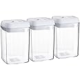 Argon Table Food Storage Containers with Airtight Flip Lock Lids - 800ml - White - 3 Pack - Plastic Kitchen Storage Tupperware Pantry Food Organiser for Cereal, Oats, Sugar, Coffee, Biscuits, Tea