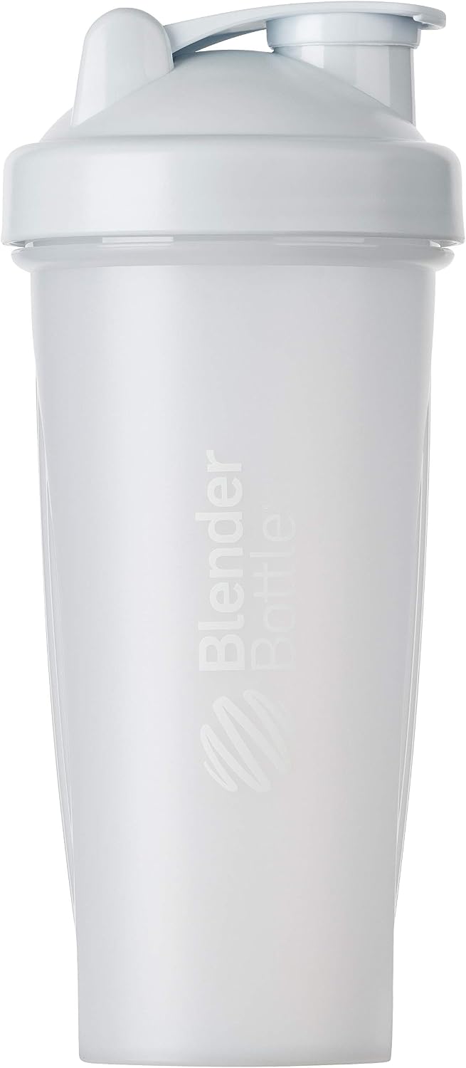 BlenderBottle Classic Botella de agua | Botella mezcladora de batidos de proteínas | con batidor Blenderball | libre de BPA | 590ml - blanco