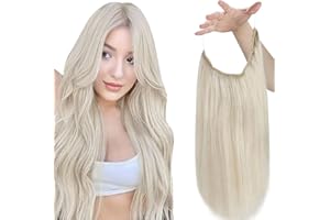 Easyouth Rubio Platino Extensiones Invisibles Cabello Natural Rubio Extensiones Hilo Pelo Natural Rubio Extensiones Cabello Real Hilo Invisible 12 Pulgadas 70g