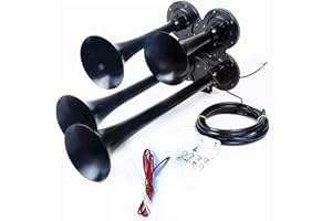 YIYDA Altavoz de coche con control electrónico válvula de solenoide de bocina eléctrica silbato de cuatro tubos,para cualquier vehículo de 12 V 24 V furgonetas camiones trenes barcos