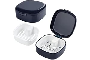Flintronic Caja de Prótesis con Colador, Caja Ferula Dental, caja de Baño de Dentadura Dental, cubierta Portátil para caja para Dentaduras, Funda Ferula dental para Guardar y Limpiar Dientes Postizos