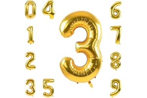 KOYIGO Gold 3 Balloons,40 Inch Numbers 0-9 Foil Balloons Birthday Party Decorations,Anniversary