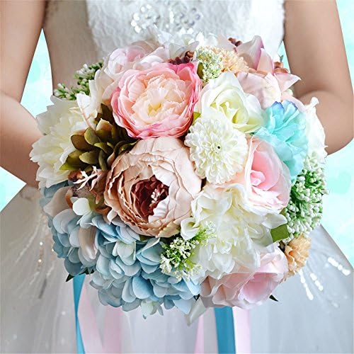 PLZY Handmade Satin Simulation Rose Artificial Bouquets Bridesmaid Bridal Bride Fake Flowers Holding Bouquet Wedding for Photo Shooting, Valentine's Day, Birthday, Home Decor Accessories