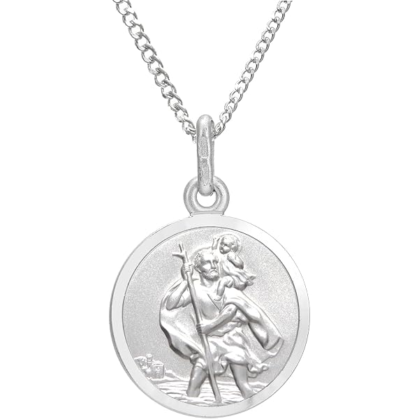 Collana Uomo San Cristoforo In Argento 925 - Medaglione 24x20 Mm Con Catena In Acciaio - Amuleto Protettore Per Viaggiatori E Autisti - Regalo In Scatola Portagioielli