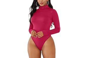 EFOFEI Damen Long Sleeve Turtleneck Stretch Trikot Tanga Top Modal Jumpsuit Bodysuit