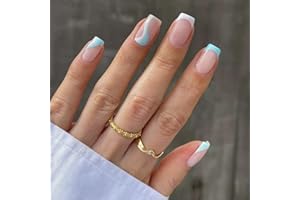 Sethexy Francuskie krótkie kwadratowe sztuczne paznokcie kolekcja moda prasa na paznokcie błyszczące sztuczne paznokcie 24 szt. akrylowy klej na tipsach