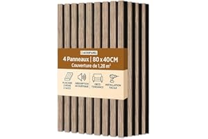 ACOUPANEL | Panneau Acoustique en Tasseaux Bois | Lot de 4 Panneaux Muraux 1,28 m² | Isolation Phonique | Placage Chêne 3 Faces | Installation Facile Mur ou Plafond (Chêne Brun)