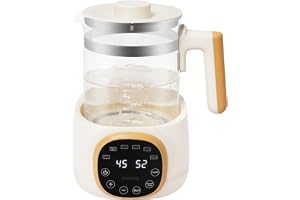Flaskvärmare baby 1,3 l glas-vattenkokare 37–95 °C 72 h termostat | Fem-stegs snabbvärme, pekskärm, nattljus, 5-minuters minne, multivärmare för uppvärmning barnmat kaffe te