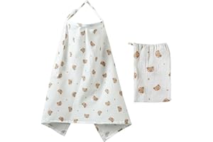 MEYUXG Breastfeeding Cover,Muslin Nursing Cover Up for Baby Breastfeeding,Soft and Breathable Breast Outdoor Feeding Cover for Mum (Bear)