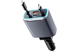 TOENNESEN 131W Einziehbares Autoladegerät, 4 in 1 Zigarettenanzünder USB Adapter Schnellladegerät KFZ Ladegerät QC 4.0 USB C Zigarettenanzünder Car Charger für iPhone16/15/14/13/12/Samsung S24/S23/MacBook