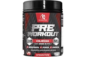 MAGNYTEG Pre Workout Potente in Polvere 300gr Gusto Ciliegia | Workout con Resistenza, Forza ed Energia | Con Creatina, Beta Alanina e Caffeina