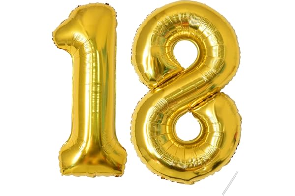 Ballons Anniversaire 18 Or - 100cm - Ballon Chiffre 18 Numéro 18 - Happy Birthday Decoration Fête d'anniversaire Ans Vole Grâce à l'Hèlium 18