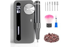 ENGERWALL Fresa elettrica per Unghie con 7 Testine Lucidanti e 56 Nastri Abrasivi per Manicure e Pedicure per Accorciare, Limare, Modellare e Curare Unghie e Cuticole, 35,000 giri/min, Argento Scuro
