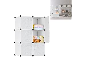 YUENFONG Kleiderschrank Regalsystem aus 6 Würfeln PP Material, Garderobenschrank mit Türen Tragbarer Steckregalsystem, für bücher Kleidung Spielzeug(Weiß)