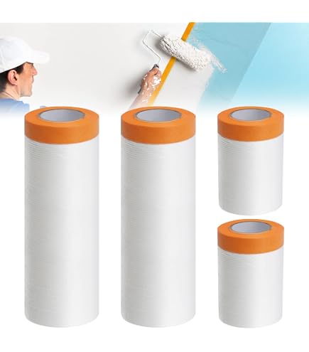 4 Rouleaux De Film De Masquage Avec Ruban Adhésif - 270cm Et 55cm De Large - Pour Peinture, Protection Meubles