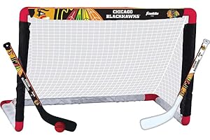 Franklin Sports NHL Mini Hockey Sets - Knee Hockey Goal, Ball, & 2 Hockey Stick Combo Set - Mini Goal Net - NHL Official Hockey Sets