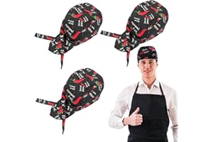 JEYORZY 3pcs Gorro de Cocina Ajustable Unisex, Gorro Cocinero Hombre Ajustable, Gorros de Chef, Cubierta para la Cabeza para Cocinar Asar Bandana Cap, Bandana para Restaurantes, Cafeterías (guindilla)