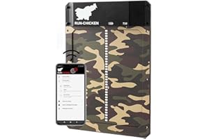 RUN-CHICKEN Porta automatica per pollaio (Marrone mimetico), programmabile con app, funzionamento a batteria, ritardo serale e mattutino, porta alluminio, porta galline automatica, modello T50