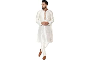 SKAVIJ Herren Tunika Kunstseide Kurta Pyjama Set indisches Ethno Kleid