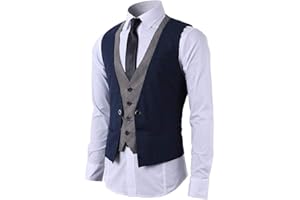 STTLZMC Gilet Uomo Slim Fit Elegante Casual Smanicato Scollo a V Panciotto Matrimonio Corpetto 2in1 Blazer(Niente Camicia)
