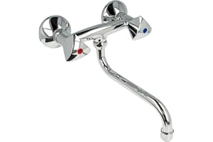 Robinet mural à deux poignées pour cuisine avec bec de 200 mm, de Tecuro