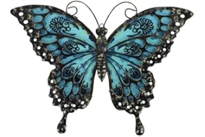 Liffy Metal Butterfly Wall Decor Glass Outdoor Wall Art Sculptures 12" Hanging Garden Decorations Indoor Home Decorative Ornaments for Patio Yard Fence Bedroom Living Room