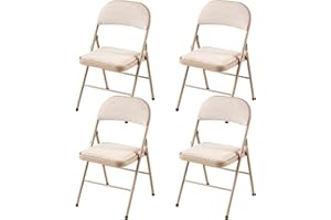 LuxNook Chaise Pliante en métal 4 pièces avec Dossier rembourré en Gris Chaise d'invité Pliante avec Rembourrage - Chaise de Cuisine Chaise Pliante - Beige