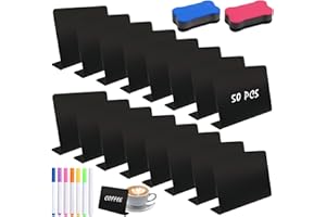Asheyya 50 Pcs Mini Chalkboard Signs, Mini Price Tags Chalk Boards with Chalk Pens for Shop Buffet Bakery Cafe Wedding Party