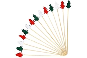 TSLBW 100 Piezas Navidad Pinchos de Cocktail, Palillos de Bambú para Cóctel, Pinchos de Madera para Cóctel con Adorno de Árbol de Navidad para Decoración de Bebidas Frutas Postres y Aperitivos