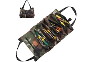 LUKDUNG Mała torba na narzędzia, zwijana torba na narzędzia, wielofunkcyjna torba płócienna, torba zwijana na klucze, dla rzemieślników samochodowych, elektryków, z 5 kieszeniami na zamek błyskawiczny